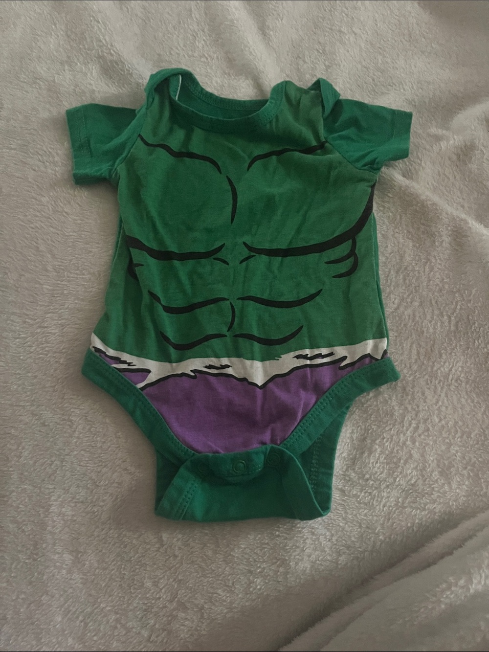 Infant Green Superhero Muscle Bodysuit with Purple Detail